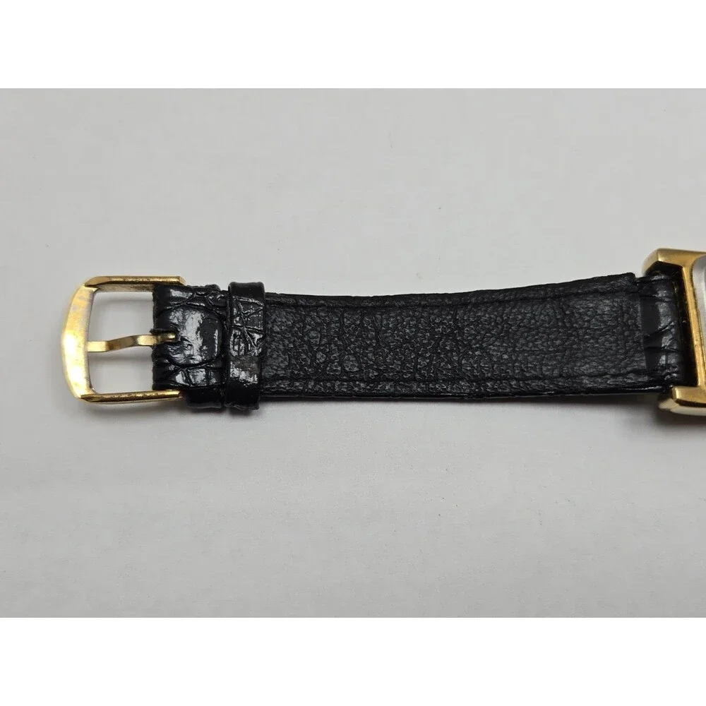 Vintage Avalon Dual Time 22mm Tank Gold Tone Leather Dress Watch New Battery